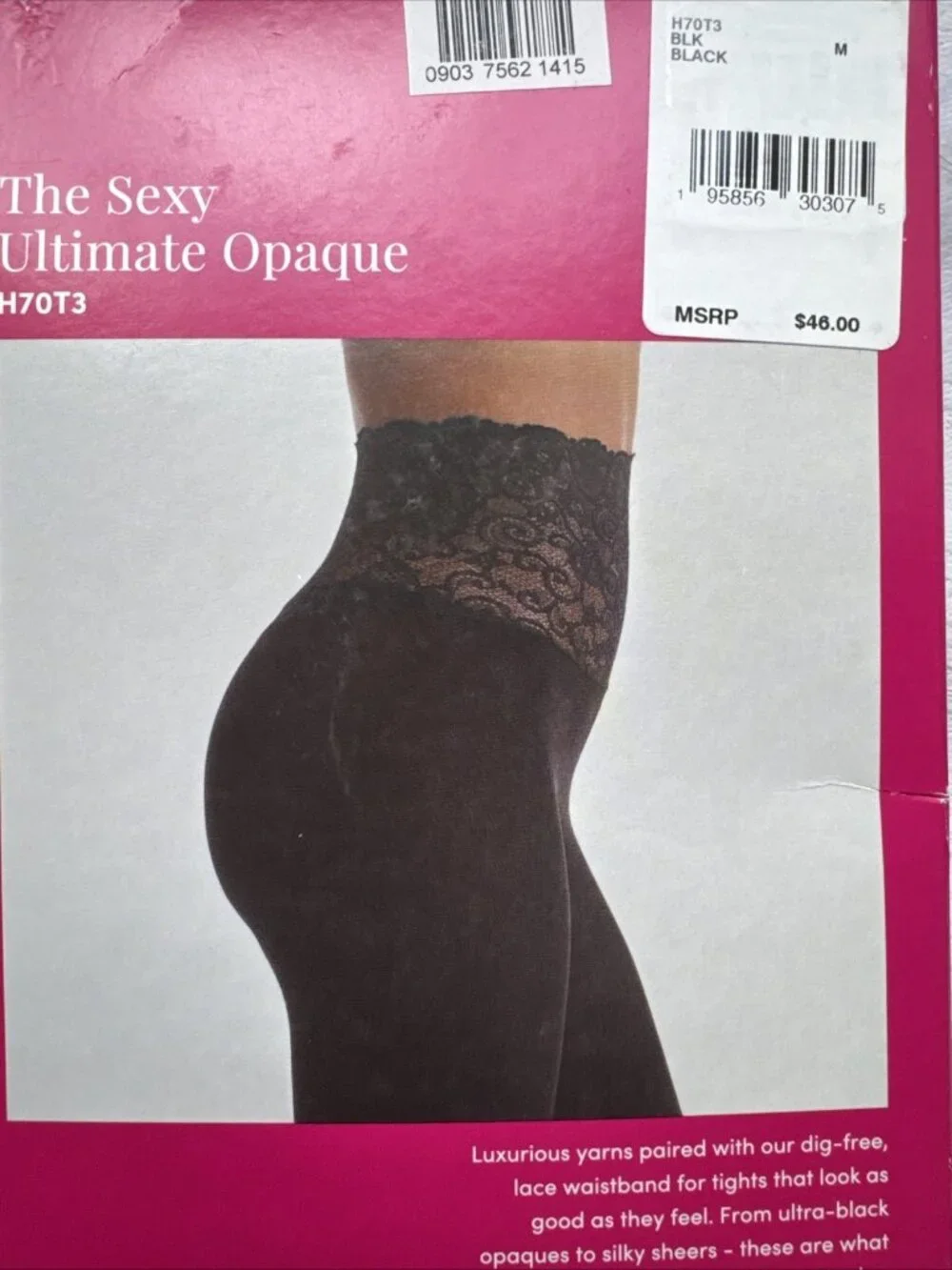 Commando The Sexy Ultimate Opaque Tights H70T3 Black M Medium High Lace NEW $46